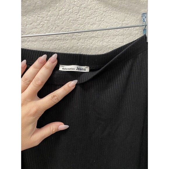 Reformation Jeans Black Ribbed Faux Wrap Midi Skirt Size XS - Picture 4 of 11